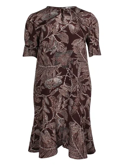 Pre-owned Chloé Vintage Floral-print Flared Dress In Brown