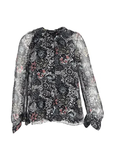 Pre-owned Chloé Vintage Floral-print Long-sleeve Blouse In Black