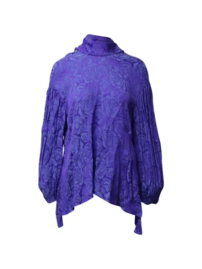 Pre-owned Chloé Vintage Flower Jacquard Tie Blouse In Purple
