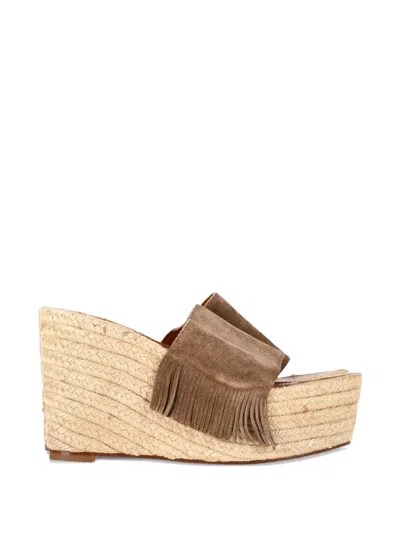 Pre-owned Chloé Vintage Fringe-trimmed Wedge Espadrille In Neutral