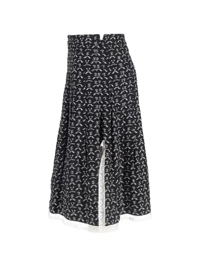 Pre-owned Chloé Vintage Graphic-print Midi Skirt In Black