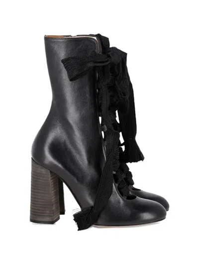 Pre-owned Chloé Vintage Harper Lace-up Heeled Ankle Boots In Black
