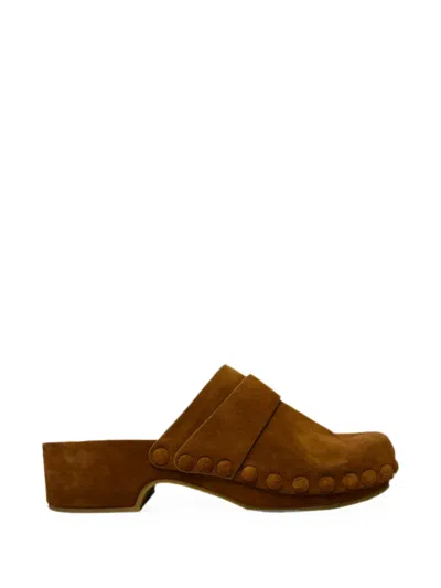 Pre-owned Chloé Vintage Joy Studded Clogs In Brown