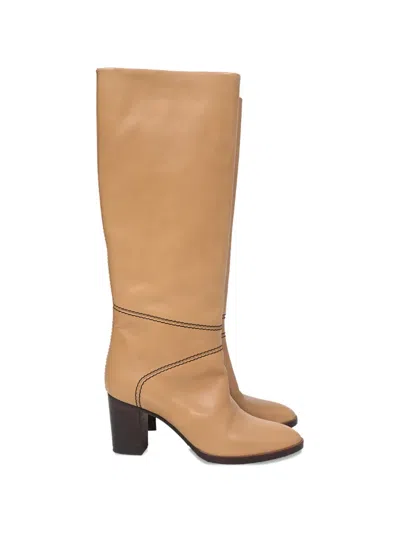 Pre-owned Chloé Vintage Knee-high Heeled Boots In Neutral