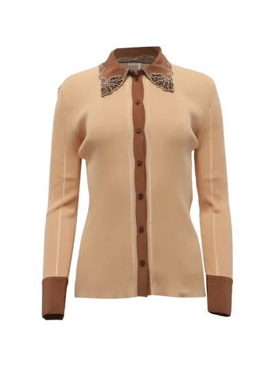 Pre-owned Chloé Vintage Lace-detail Ribbed Cardigan In Neutral