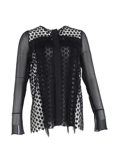 Pre-owned Chloé Vintage Lace Sheered Blouse In Black