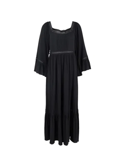 Pre-owned Chloé Vintage Lace-trimmed Tiered Maxi Dress In Black