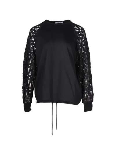 Pre-owned Chloé Vintage Lace-sleeve Sweater In Black