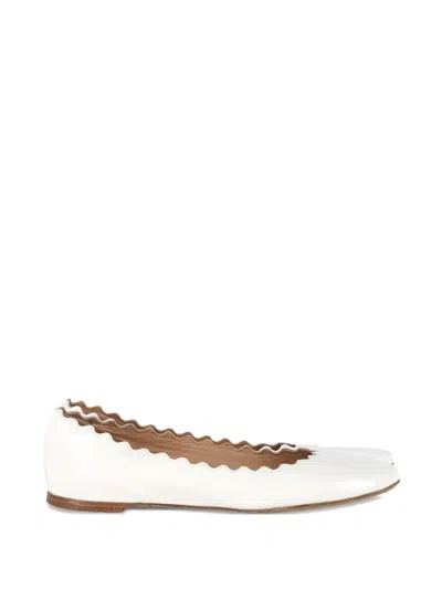 Pre-owned Chloé Vintage Lauren Scalloped Ballet Flats In White