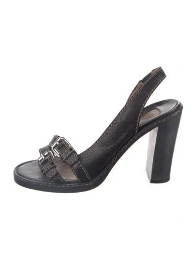 Pre-owned Chloé Vintage Leather Slingback Sandals In Black