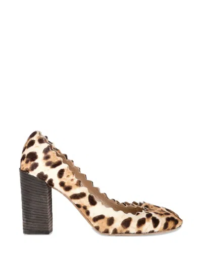 Pre-owned Chloé Vintage Leopard-print Scalloped Heeled Pumps In Neutral