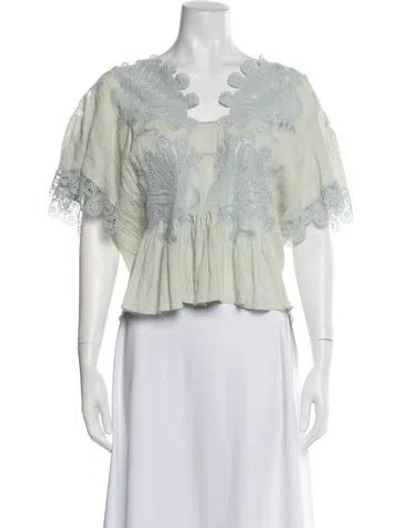 Pre-owned Chloé Vintage Linen Blouse In Green