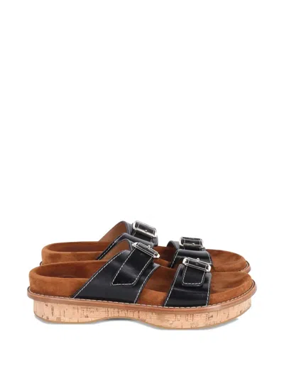Pre-owned Chloé Vintage Marah Topstitched Sandals In Black