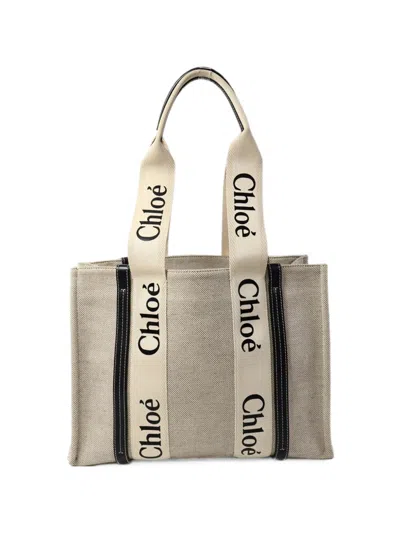 Pre-owned Chloé Vintage Medium Woody Tote Bag In Neutral