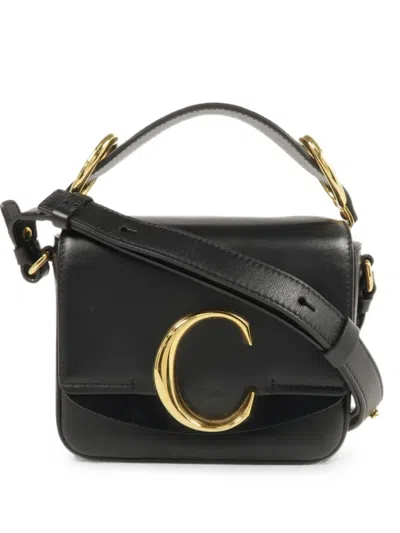 Pre-owned Chloé Vintage Mini C Two-way Calfskin Shoulder Bag In Black