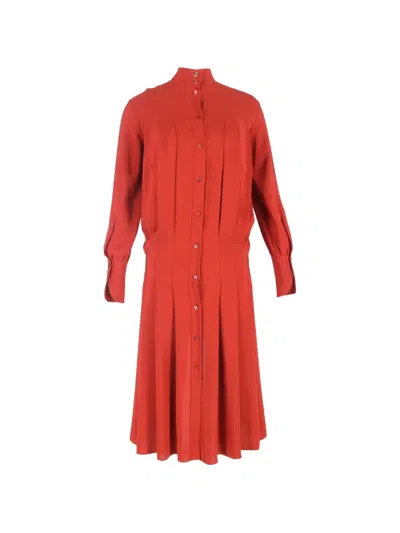 Pre-owned Chloé Vintage Mock-neck Button-down Midi Dress In Red