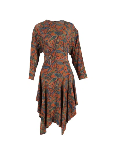 Pre-owned Chloé Vintage Paisley-print Midi Dress In Orange