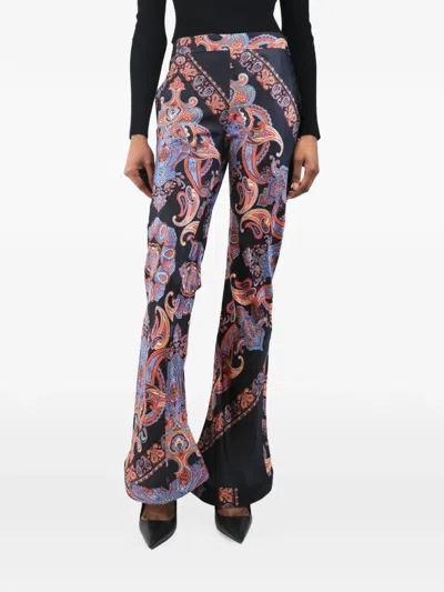 Pre-owned Chloé Vintage Paisley-print Silk Trousers In Black
