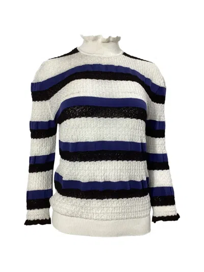 Pre-owned Chloé Vintage Ruffled-collar Striped Sweater In White