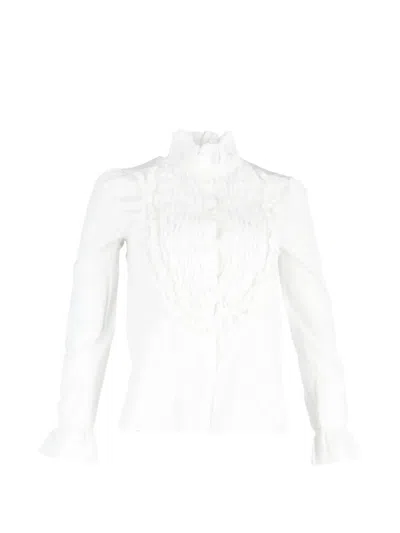 Pre-owned Chloé Vintage Ruffled-detail High-neck Long-sleeve Top In White