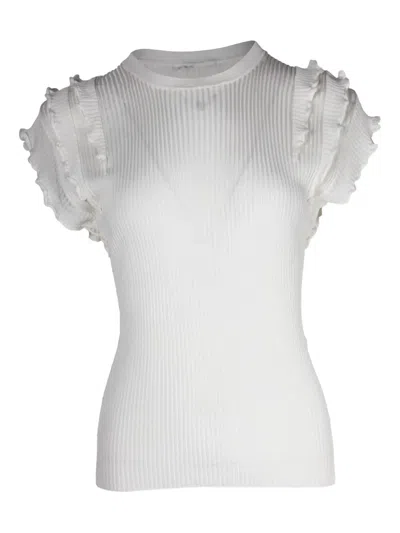 Pre-owned Chloé Vintage Ruffled-sleeves Ribbed T-shirt In White