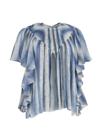 Pre-owned Chloé Vintage Ruffled Tie-dye Blouse In Blue