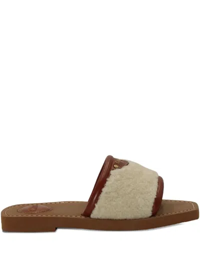 Pre-owned Chloé Vintage Shearling Flat Sandals In Neutral