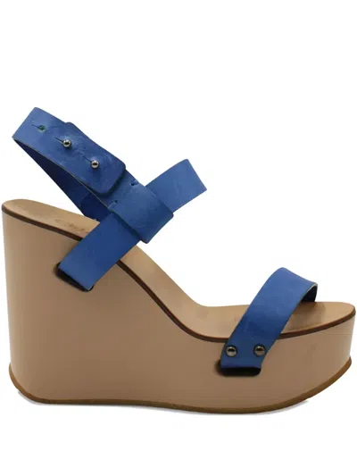 Pre-owned Chloé Vintage Slingback Wedge Sandals In Blue
