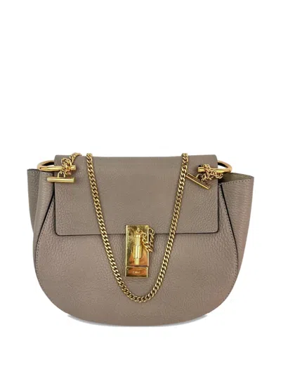 Pre-owned Chloé Vintage Small Grained Leather Shoulder Bag In Gray