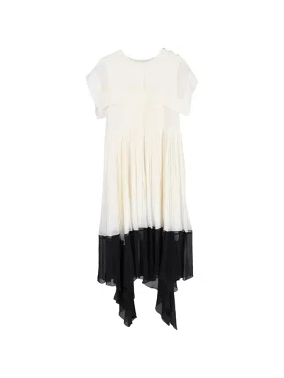 Pre-owned Chloé Vintage Square-collar Pleated Midi Dress In White