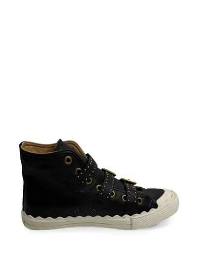 Pre-owned Chloé Vintage Studded Buckle-strap Sneakers In Black