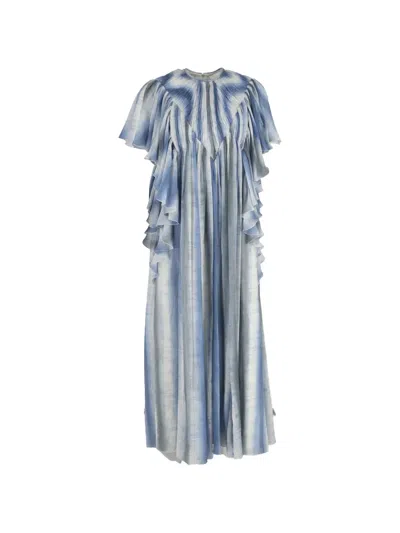 Pre-owned Chloé Vintage Tie-dye Flutter-sleeve Maxi Dress In Blue