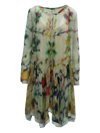 Pre-owned Chloé Vintage Tie-dye Shift Asymmetrical Dress In Neutral