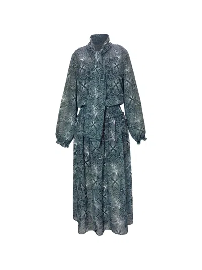 Pre-owned Chloé Vintage Tie-neck Printed Midi Dress In Blue