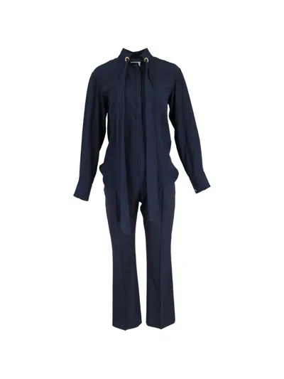 Pre-owned Chloé Vintage Tie-neck Trousers And Blouse Set In Blue
