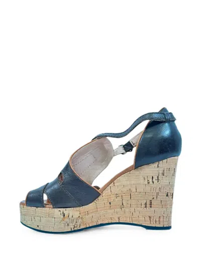 Pre-owned Chloé Vintage T-strap Cork Wedge Sandals In Brown