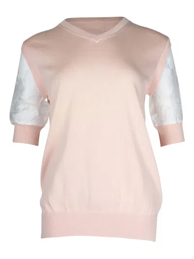 Pre-owned Chloé Vintage V-neck Floral-sleeve Top In Pink