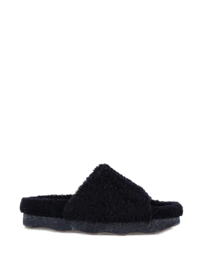 Pre-owned Chloé Vintage Wavy Shearling Slides In Black