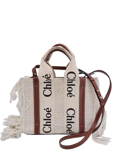 Pre-owned Chloé Vintage Woody Knit Fringe Tote Bag In Neutral