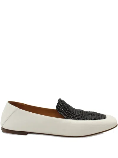 Pre-owned Chloé Vintage Woven-panel Loafers In Black