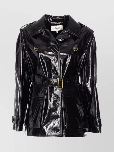 Chloé Vinyl Belted Blazer Buckle Detail In Black