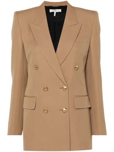 Chloé Double-breasted Wool Blazer In Coconut Brown