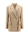 Chloé Virgin Wool Blazer With Pleated Detail In Brown