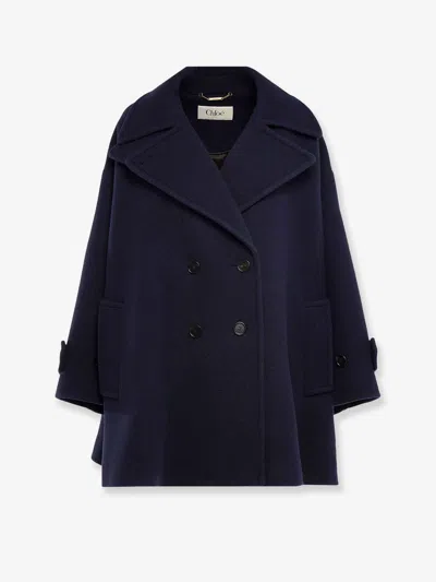 Chloé Virgin Wool Blend Coat In Blue
