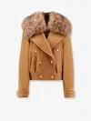 Chloé Virgin Wool Blend Jacket With Fur Collar In Brown