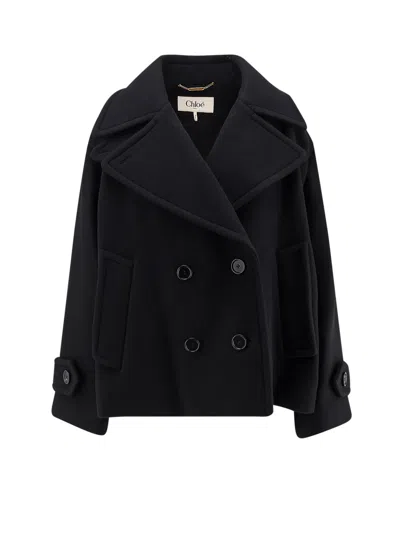 Chloé Virgin Wool Blend Peacoat In Black