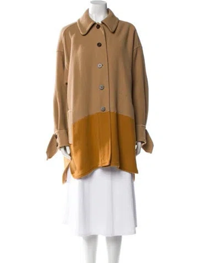 Pre-owned Chloé Virgin Wool Colorblock Pattern Coat In Brown