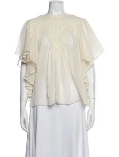 Pre-owned Chloé Virgin Wool Crew Neck Blouse In White