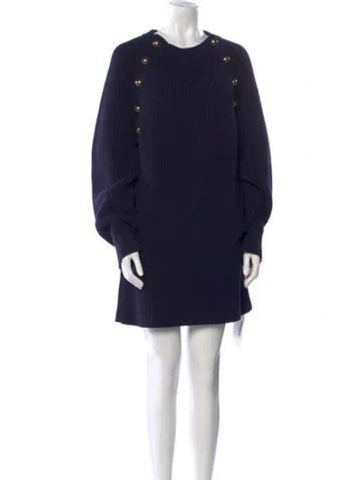 Pre-owned Chloé Virgin Wool Crew Neck Sweater In Blue