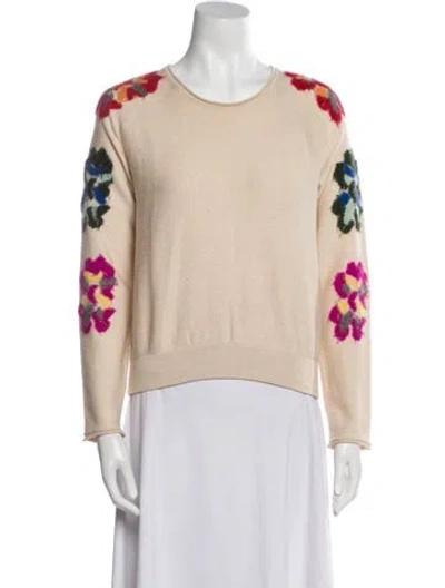 Pre-owned Chloé Virgin Wool Floral Print Sweater In Neutral